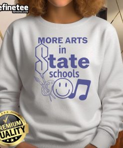 Smiley sweatshirt promoting arts in state schools, featuring a vibrant design and comfortable fit for creative students.