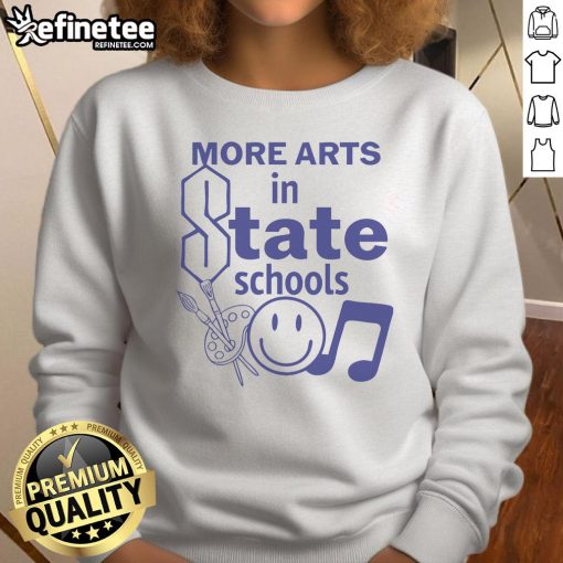 Smiley sweatshirt promoting arts in state schools, featuring a vibrant design and comfortable fit for creative students.