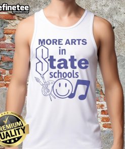 Smiley tank top featuring 'Nice More Arts in State Schools' design, promoting art education and creativity in schools.
