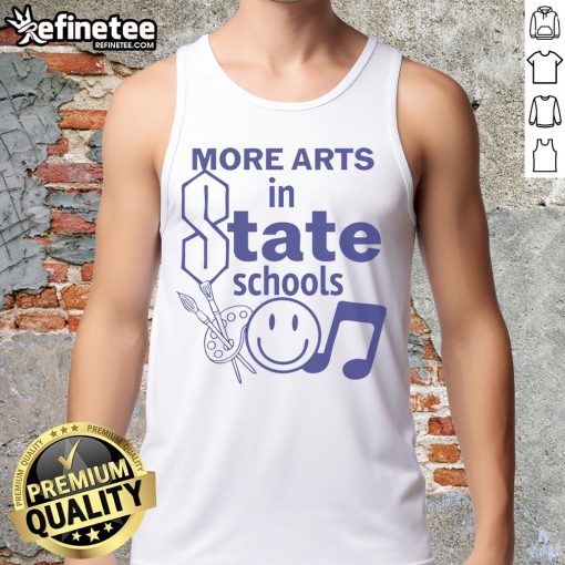 Smiley tank top featuring 'Nice More Arts in State Schools' design, promoting art education and creativity in schools.