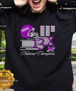 Alt Text: Mount Union Purple Raiders NCAA DIII National Champions helmet logo sweatshirt - 13x championship design.
