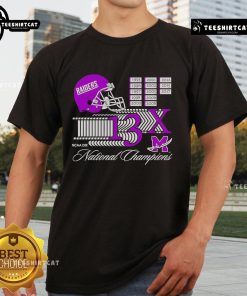 Alt Text: Nice Mount Union Purple Raiders 13X NCAA DIII National Champions helmet logo T-shirt showcasing team pride.