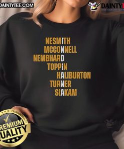 Nice sweatshirt featuring Nesmith, McConnell, Nembhard, Toppin, Haliburton, Turner, Siakam for fans and collectors.