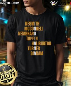Stylish Nice Nesmith McConnell Nembhard Toppin Haliburton Turner Siakam T-Shirt featuring vibrant basketball graphics.