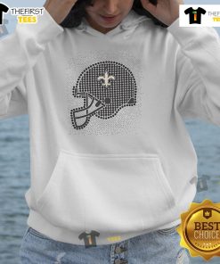 Alt Text: Nice New Orleans Saints polka dots helmet hoodie featuring vibrant colors and team logo for stylish fan apparel.