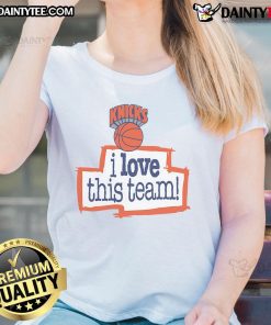 Nice New York Knicks Hardwood Classics 'I Love This Team' ladies tee featuring vibrant team colors and stylish design.