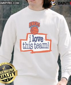 Nice New York Knicks Hardwood Classics 'I Love This Team' Sweatshirt showcasing vibrant team colors and logo.