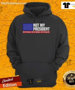Nice Not My President hoodie featuring bold text expressing personal beliefs and values against political views.