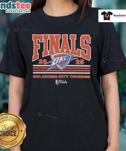 Alt Text: 2025 NBA Finals Champions Oklahoma City Thunder Ladies Tee featuring team logo and vibrant design.