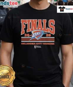 Oklahoma City Thunder 2025 NBA Finals Champions T-Shirt featuring vibrant team colors and logo for fans.