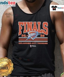 2025 NBA Finals Champions tank top featuring Oklahoma City Thunder logo and vibrant design celebrating their victory.