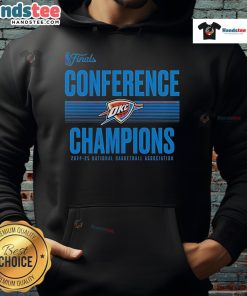 Alt Text: Oklahoma City Thunder 2025 Western Conference Champions hoodie featuring a stylish ball handler design.