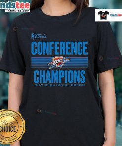 Alt Text: Nice Oklahoma City Thunder 2025 Western Conference Champions ball handler ladies tee showcasing team pride.