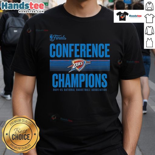 Nice Oklahoma City Thunder 2025 Western Conference Champions Ball Handler T-Shirt featuring vibrant team colors and logo.