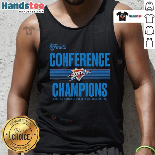 Oklahoma City Thunder 2025 Western Conference Champions tank top featuring a ball handler design, perfect for fans.