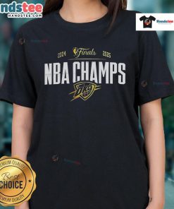 2025 NBA Finals Champions Oklahoma City Thunder Ladies Tee with signatures, celebrating the team's victory and memories.