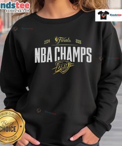 2025 NBA Finals Champions sweatshirt featuring signatures celebrating the Oklahoma City Thunder and memorable moments.