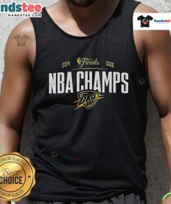 2025 NBA Finals Champions Oklahoma City Thunder tank top featuring signatures and 'Thank You For The Memories' design.
