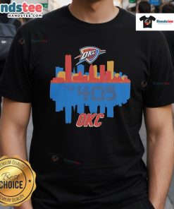 Nice Oklahoma City Thunder The 405 City Skyline T-Shirt featuring a vibrant city skyline design and team logo.