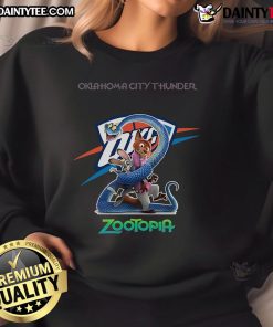 Alt Text: Stylish Nice Oklahoma City Thunder Zootopia 2 sweatshirt featuring vibrant graphics and a comfortable fit.