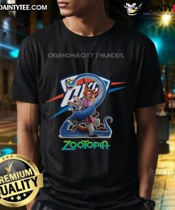 Stylish Oklahoma City Thunder Zootopia 2 T-Shirt featuring vibrant colors and fun design, perfect for fans and collectors.