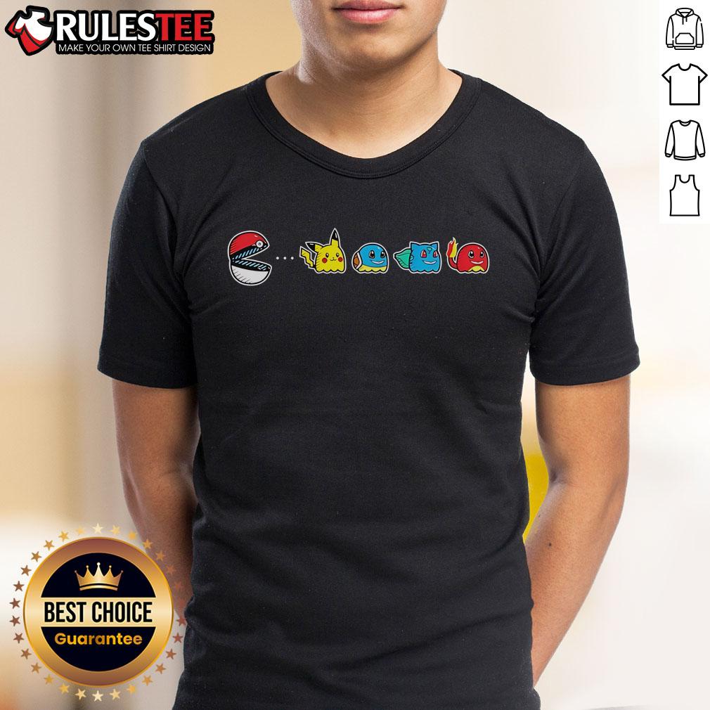 Nice Pac Man Pokémon Poké Ball Pac Mon Parody T Shirt Nice Pac-Man Pokmon Pok Ball parody T-shirt featuring a fun design combining Pac-Man and Pokmon elements.