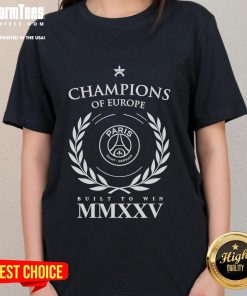 Nice Paris Saint-Germain 2025 Champions of Europe Ladies Tee showcasing team pride and stylish design for fans.