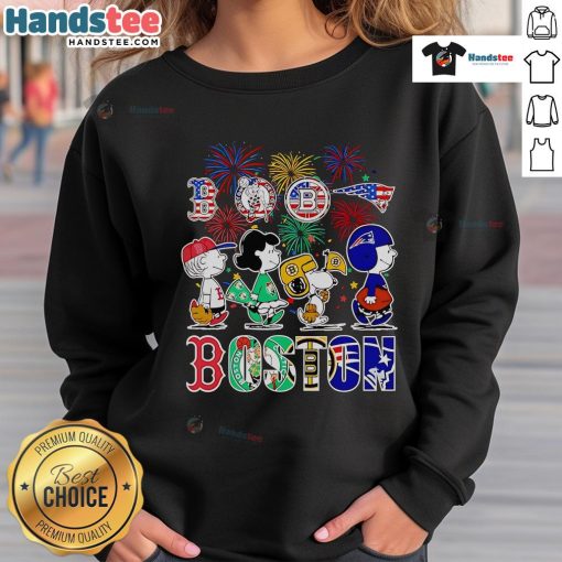 Nice Peanuts Happy 4th of July Boston Sports Sweatshirt featuring festive design and vibrant colors for summer celebrations.