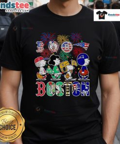Nice Peanuts Happy 4th of July Boston Sports T-Shirt featuring patriotic design and iconic Peanuts characters.