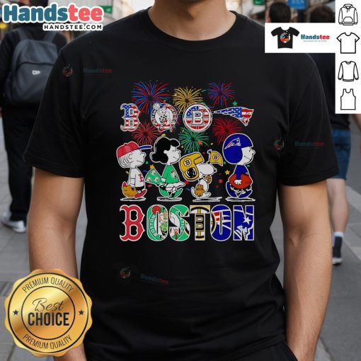 Nice Peanuts Happy 4th of July Boston Sports T-Shirt featuring patriotic design and iconic Peanuts characters.