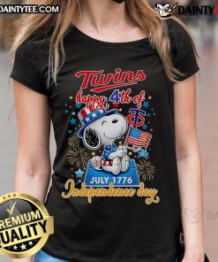 Happy 4th of July ladies tee featuring Nice Peanuts twins celebrating Independence Day with patriotic flair.