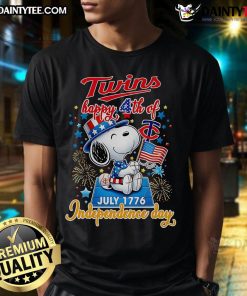 Nice Peanuts Twins Happy 4th of July Independence Day T-Shirt featuring festive cartoon characters in patriotic attire.