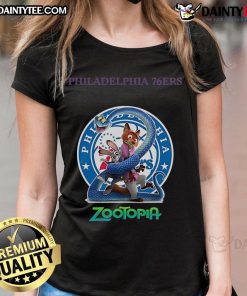 Womens Nice Philadelphia 76ers Zootopia 2 Tee featuring vibrant graphics and soft fabric, perfect for sports fans.