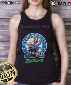Alt Text: Stylish Nice Philadelphia 76ers Zootopia 2 tank top featuring vibrant graphics and comfortable fit for fans.