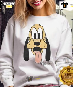 Cute Disney Pluto big face sweatshirt featuring vibrant colors and a fun design, perfect for fans of Disney apparel.