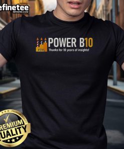 Alt Text: Nice Power B10 T-Shirt celebrating 10 years of insights with stylish design and gratitude theme.