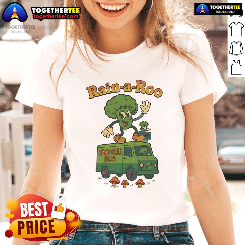 Nice Rain A Roo Broccoli Bus Ladies Tee Nice Rain A Roo Broccoli Bus Ladies Tee featuring a fun broccoli graphic on a stylish women's t-shirt design.