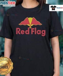 Alt Text: Nice Red Flag Dom Mazzetti Ladies Tee featuring a vibrant design, perfect for casual wear and fans of Dom Mazzetti.