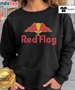 Alt Text: Stylish red flag sweatshirt by Dom Mazzetti, perfect for casual wear and showcasing bold fashion choices.