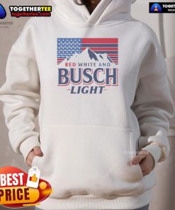 Nice red and white Busch Light US flag hoodie featuring a vibrant design, perfect for patriotic celebrations and casual wear.