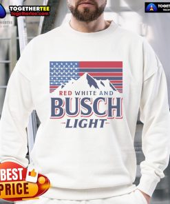 Alt Text: Nice Red White and Busch Light US Flag Sweatshirt featuring patriotic design and comfortable fit for casual wear.