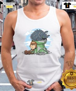 Person wearing a Nice Relax With My Dragon tank top, showcasing a vibrant dragon graphic in a relaxed outdoor setting.