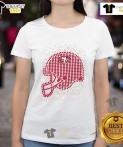 Ladies tee featuring a stylish San Francisco 49ers polka dots helmet design, perfect for game day and team pride.