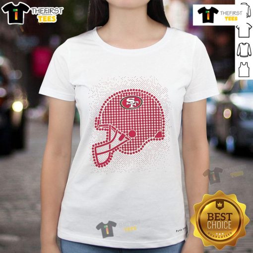 Ladies tee featuring a stylish San Francisco 49ers polka dots helmet design, perfect for game day and team pride.