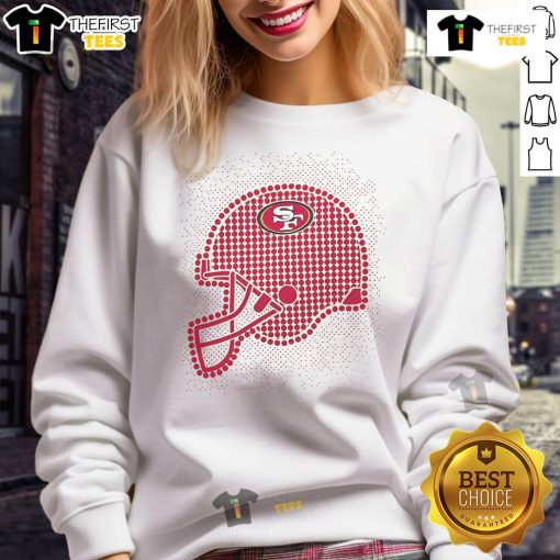 Stylish San Francisco 49ers polka dots helmet sweatshirt, perfect for fans showcasing team spirit and comfort.