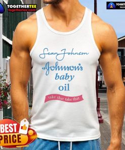 Nice Sean Johnson wearing a Johnson's Baby Oil tank top, showcasing a stylish and playful look in a vibrant setting.