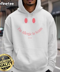 Alt Text: Nice Shark Tank I'm Allergic to Scams Hoodie in black, featuring bold white text, perfect for entrepreneurs and fans.