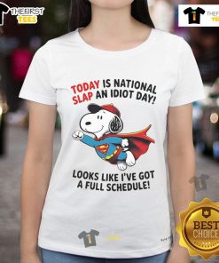 Funny 'Today Is National Slap An Idiot Day' tee featuring Snoopy as Superman, perfect for humor lovers.