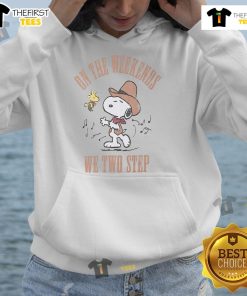 Cozy Nice Snoopy Woodstock hoodie featuring 'On The Weekends We Two Step' design for stylish casual wear.