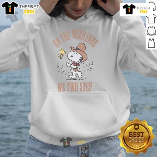 Cozy Nice Snoopy Woodstock hoodie featuring 'On The Weekends We Two Step' design for stylish casual wear.
